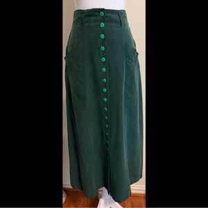 100% Mulberry Silk Midi Skirt – Dark Green, Never Worn